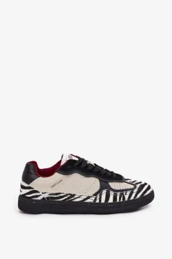 New Sneakersy Damskie SS2D4015 Zebra Beżowe Damskie Buty Sportowe Na Platformie|Sneakersy Damskie