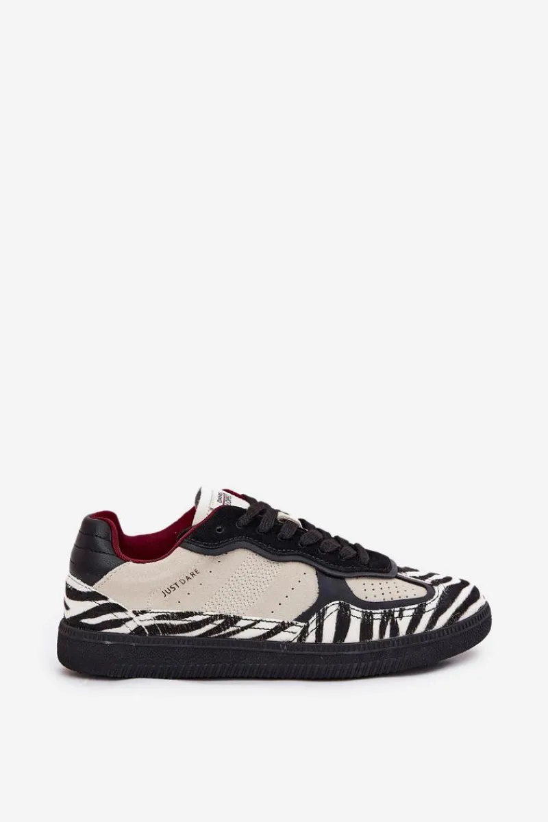 New Sneakersy Damskie SS2D4015 Zebra Beżowe Damskie Buty Sportowe Na Platformie|Sneakersy Damskie