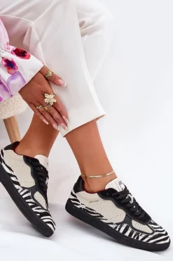 New Sneakersy Damskie SS2D4015 Zebra Beżowe Damskie Buty Sportowe Na Platformie|Sneakersy Damskie