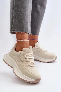 Buty Sportowe Big Star|Sneakersy Damskie>Big Star Shoes Sneakersy Damskie HI-POLY SYSTEM Big Star NN274A105 Beżowe Beżowy