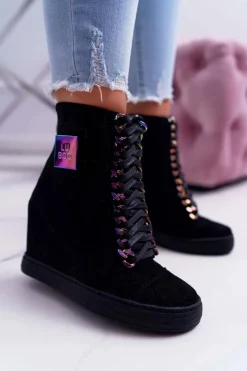 Sneakersy Damskie>Boto Sneakersy Damskie Lu Boo Czarne Zamszowe z Opalizującymi Łańcuchami Monica