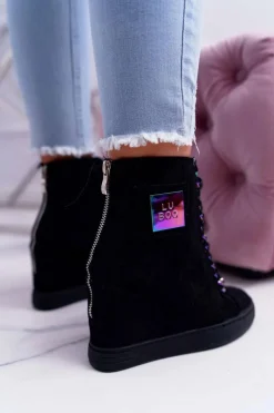 Sneakersy Damskie>Boto Sneakersy Damskie Lu Boo Czarne Zamszowe z Opalizującymi Łańcuchami Monica