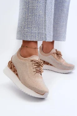 Sneakersy Damskie>Damskie buty S.Barski Sneakersy Damskie Na Koturnie Zdobione Cyrkoniami D&A MR38-377 Beżowe