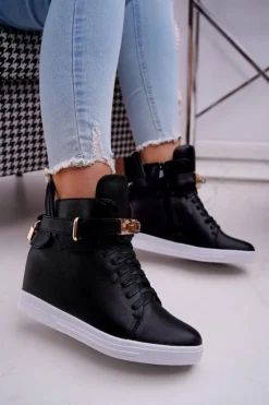 Online Boto Sneakersy Damskie Na Koturnie Złota Kłódka Czarne Tersey