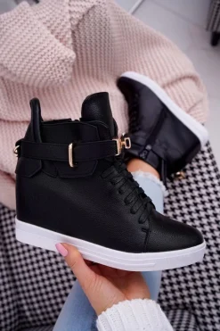 Online Boto Sneakersy Damskie Na Koturnie Złota Kłódka Czarne Tersey