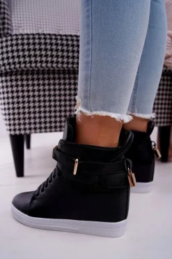 Online Boto Sneakersy Damskie Na Koturnie Złota Kłódka Czarne Tersey