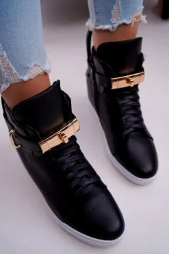 Online Boto Sneakersy Damskie Na Koturnie Złota Kłódka Czarne Tersey