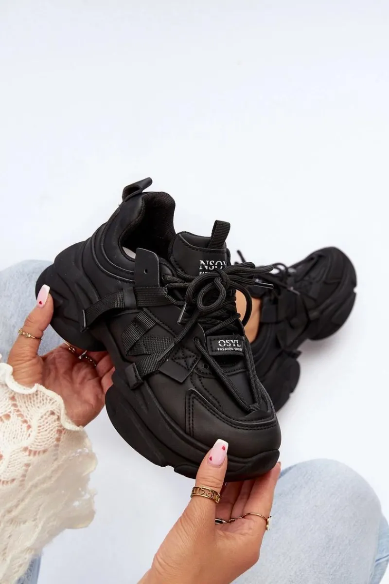 Outlet Sneakersy Damskie Na Masywnej Podeszwie Czarne Windamella Damskie Sneakersy Damskie