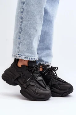 Outlet Sneakersy Damskie Na Masywnej Podeszwie Czarne Windamella Damskie Sneakersy Damskie