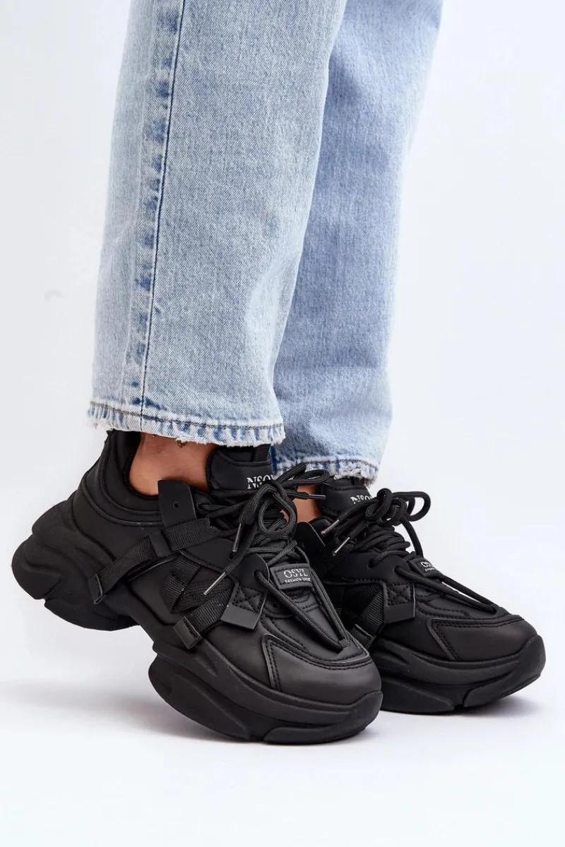 Outlet Sneakersy Damskie Na Masywnej Podeszwie Czarne Windamella Damskie Sneakersy Damskie