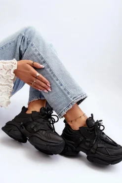 Outlet Sneakersy Damskie Na Masywnej Podeszwie Czarne Windamella Damskie Sneakersy Damskie