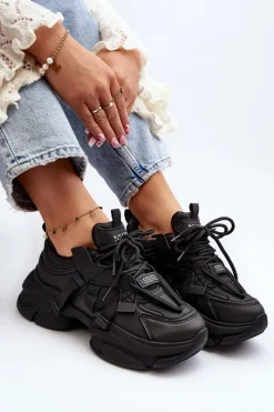 Outlet Sneakersy Damskie Na Masywnej Podeszwie Czarne Windamella Damskie Sneakersy Damskie