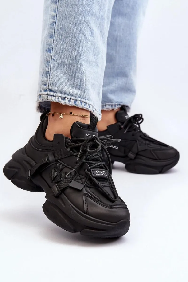 Outlet Sneakersy Damskie Na Masywnej Podeszwie Czarne Windamella Damskie Sneakersy Damskie
