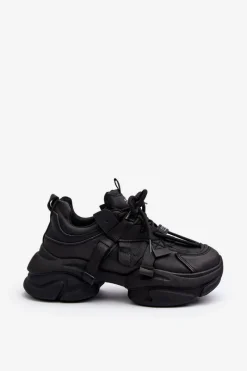 Outlet Sneakersy Damskie Na Masywnej Podeszwie Czarne Windamella Damskie Sneakersy Damskie