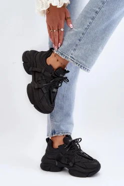 Outlet Sneakersy Damskie Na Masywnej Podeszwie Czarne Windamella Damskie Sneakersy Damskie