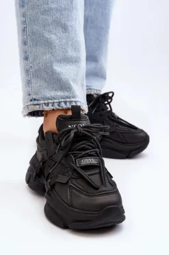 Outlet Sneakersy Damskie Na Masywnej Podeszwie Czarne Windamella Damskie Sneakersy Damskie