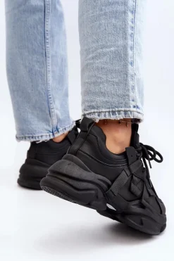 Outlet Sneakersy Damskie Na Masywnej Podeszwie Czarne Windamella Damskie Sneakersy Damskie