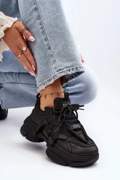 Outlet Sneakersy Damskie Na Masywnej Podeszwie Czarne Windamella Damskie Sneakersy Damskie