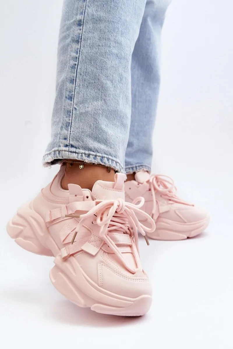 Clearance Boto Sneakersy Damskie Na Masywnej Podeszwie Różowe Windamella Różowy
