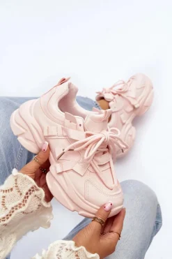 Clearance Boto Sneakersy Damskie Na Masywnej Podeszwie Różowe Windamella Różowy