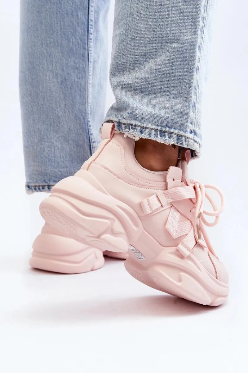 Clearance Boto Sneakersy Damskie Na Masywnej Podeszwie Różowe Windamella Różowy