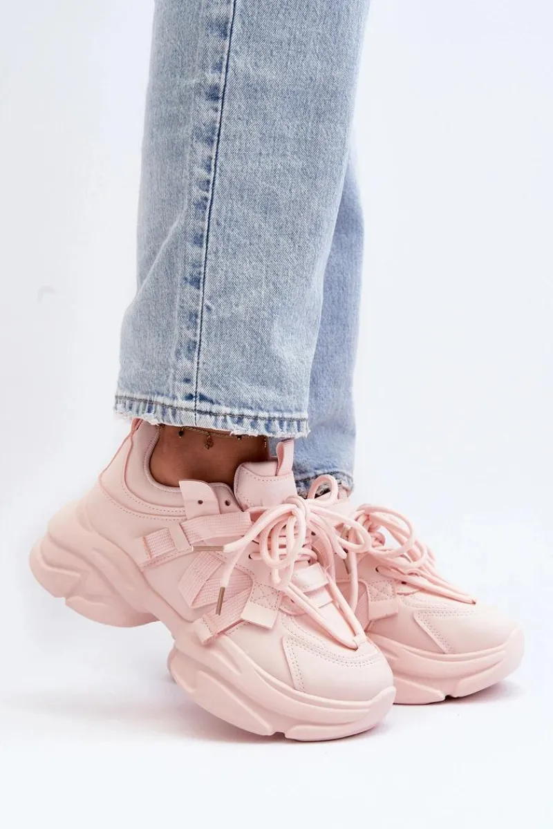 Clearance Boto Sneakersy Damskie Na Masywnej Podeszwie Różowe Windamella Różowy