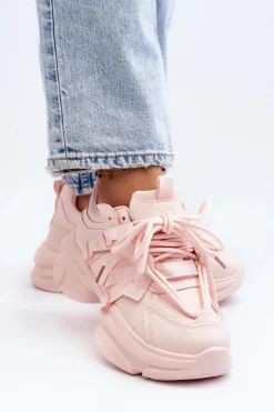 Clearance Boto Sneakersy Damskie Na Masywnej Podeszwie Różowe Windamella Różowy