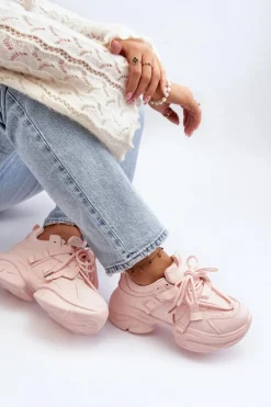 Clearance Boto Sneakersy Damskie Na Masywnej Podeszwie Różowe Windamella Różowy