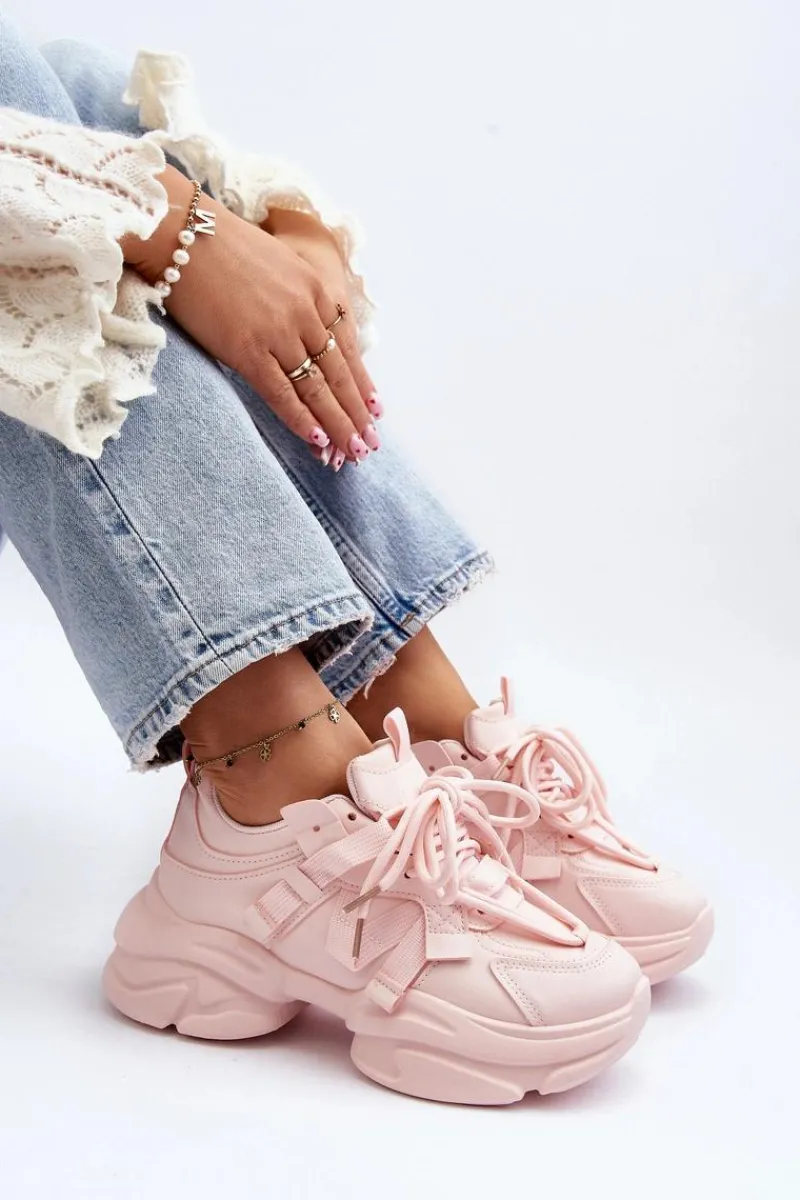 Clearance Boto Sneakersy Damskie Na Masywnej Podeszwie Różowe Windamella Różowy