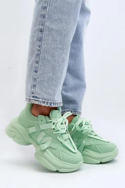 Sneakersy Damskie>Boto Sneakersy Damskie Na Masywnej Podeszwie Zielone Windamella