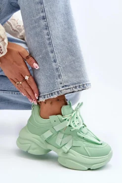 Sneakersy Damskie></noscript>Boto Sneakersy Damskie Na Masywnej Podeszwie Zielone Windamella