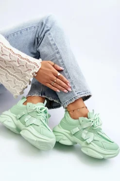 Sneakersy Damskie></noscript>Boto Sneakersy Damskie Na Masywnej Podeszwie Zielone Windamella