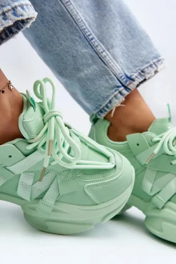Sneakersy Damskie></noscript>Boto Sneakersy Damskie Na Masywnej Podeszwie Zielone Windamella