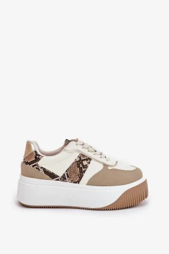 Sneakersy Damskie Na Masywnej Platformie Zwierzęcy Wzór Beżowe Telanila Damskie Buty Sportowe Na Platformie|Sneakersy Damskie