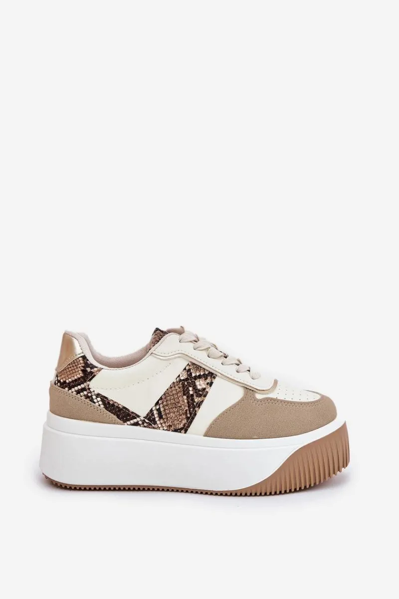 Sneakersy Damskie Na Masywnej Platformie Zwierzęcy Wzór Beżowe Telanila Damskie Buty Sportowe Na Platformie|Sneakersy Damskie