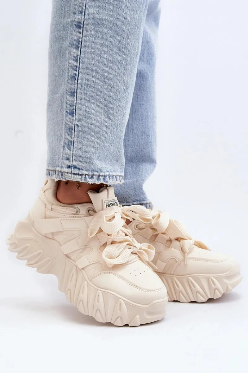 Clearance Boto Sneakersy Damskie Na Masywnej Podeszwie Beżowe Ellerai