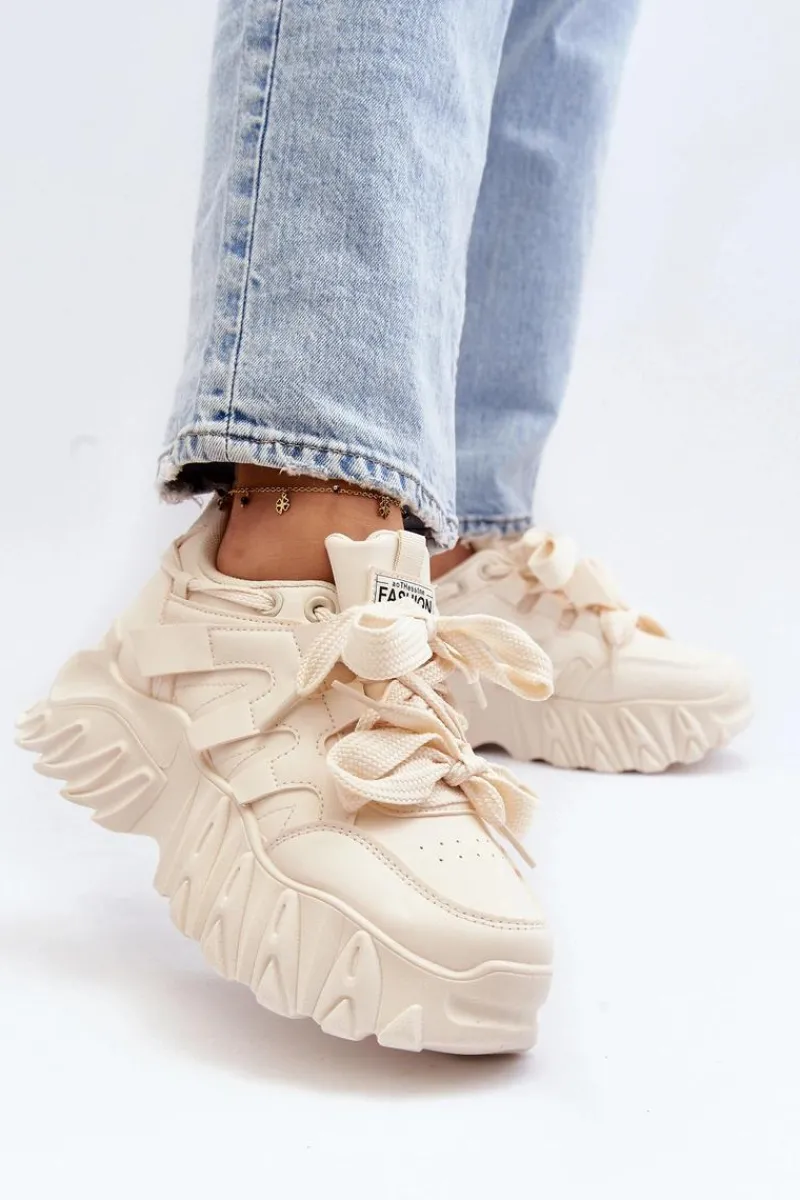 Clearance Boto Sneakersy Damskie Na Masywnej Podeszwie Beżowe Ellerai