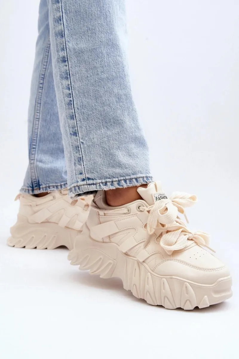 Clearance Boto Sneakersy Damskie Na Masywnej Podeszwie Beżowe Ellerai