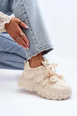 Clearance Boto Sneakersy Damskie Na Masywnej Podeszwie Beżowe Ellerai