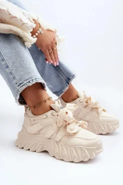 Clearance Boto Sneakersy Damskie Na Masywnej Podeszwie Beżowe Ellerai