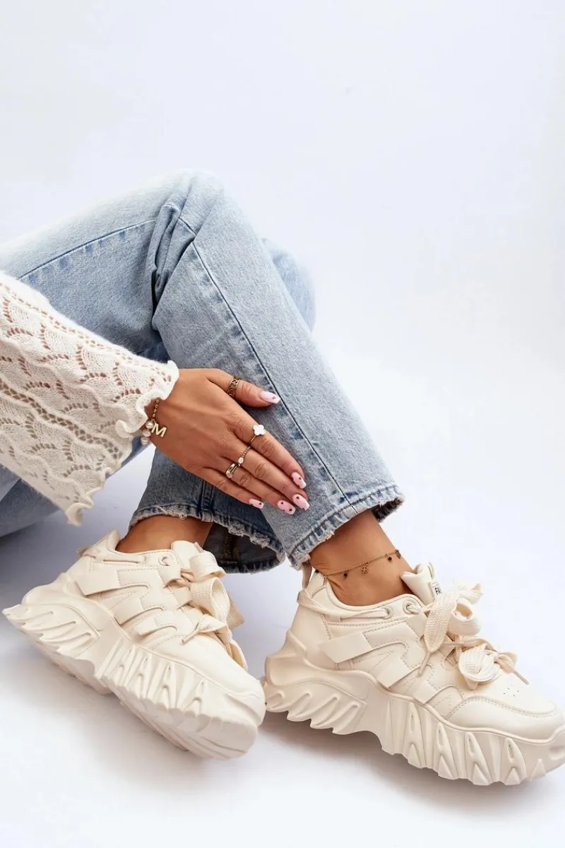 Clearance Boto Sneakersy Damskie Na Masywnej Podeszwie Beżowe Ellerai