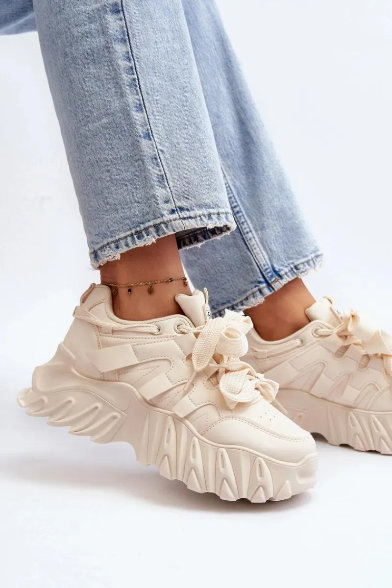 Clearance Boto Sneakersy Damskie Na Masywnej Podeszwie Beżowe Ellerai