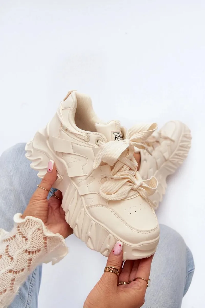 Clearance Boto Sneakersy Damskie Na Masywnej Podeszwie Beżowe Ellerai