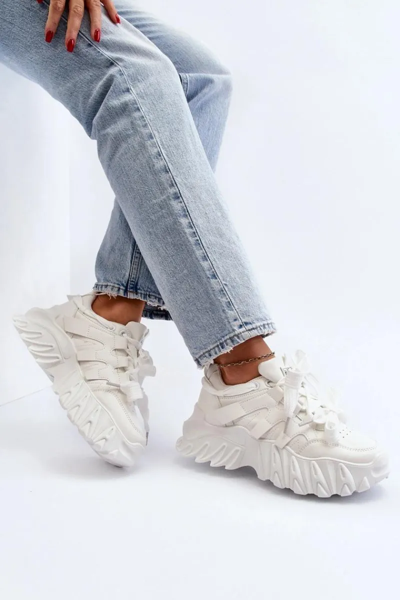 Sneakersy Damskie>Boto Sneakersy Damskie Na Masywnej Podeszwie Białe Ellerai