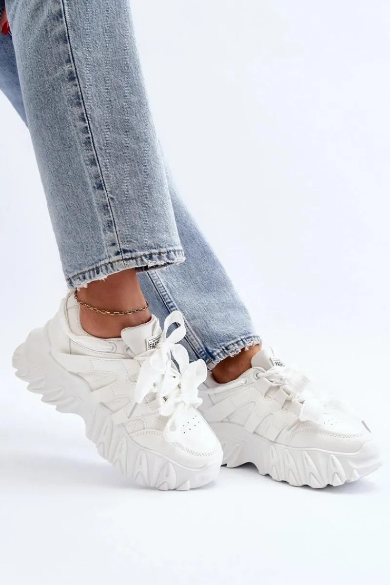 Sneakersy Damskie>Boto Sneakersy Damskie Na Masywnej Podeszwie Białe Ellerai