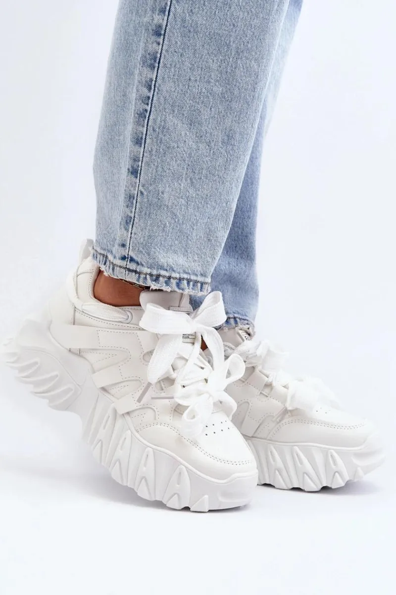 Sneakersy Damskie>Boto Sneakersy Damskie Na Masywnej Podeszwie Białe Ellerai