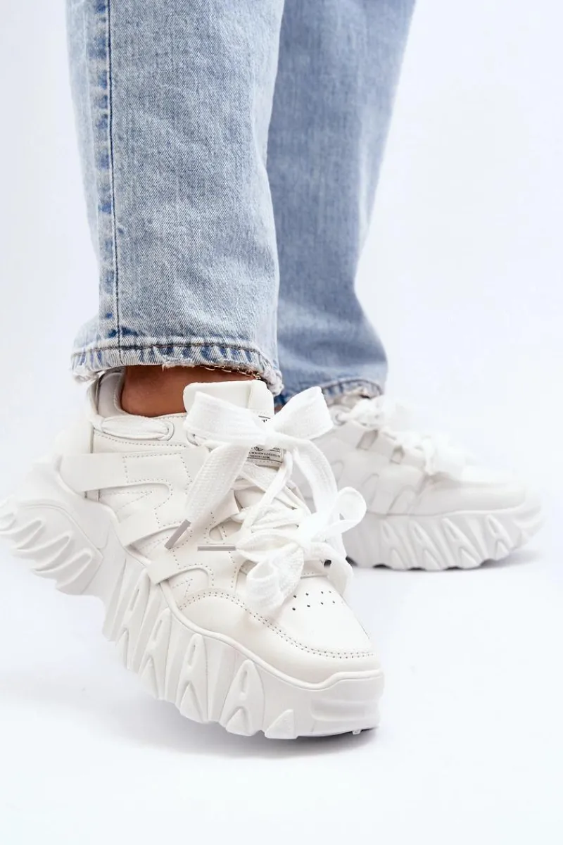 Sneakersy Damskie>Boto Sneakersy Damskie Na Masywnej Podeszwie Białe Ellerai