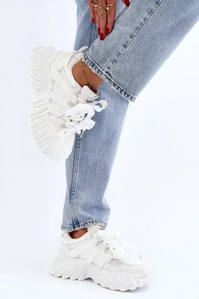 Sneakersy Damskie>Boto Sneakersy Damskie Na Masywnej Podeszwie Białe Ellerai