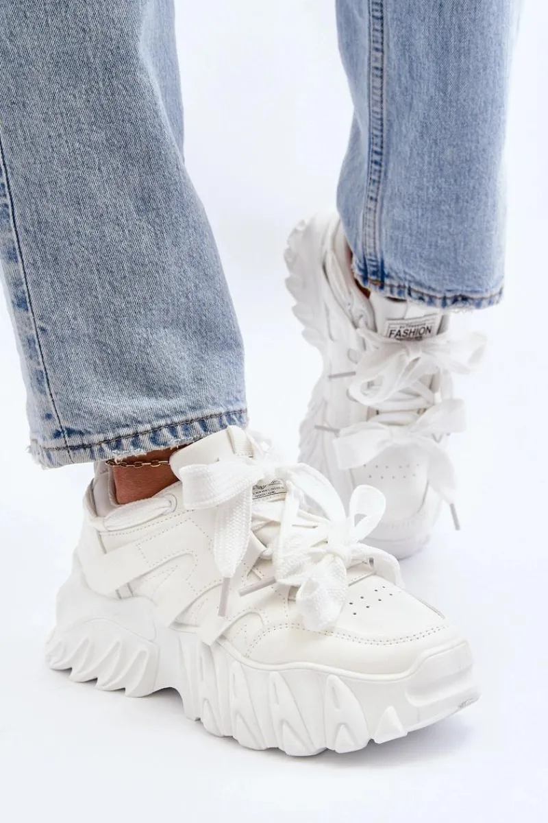 Sneakersy Damskie>Boto Sneakersy Damskie Na Masywnej Podeszwie Białe Ellerai