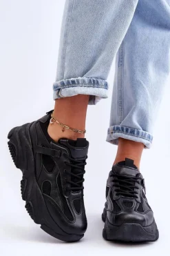 Outlet Sneakersy Damskie Na Masywnej Platformie Czarne Agnenia Damskie Sneakersy Damskie